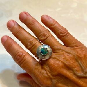 Vintage Real Azurite 925 Sterling Silver Geometric Ring size 7 3/4” STAMPED🔥🔥